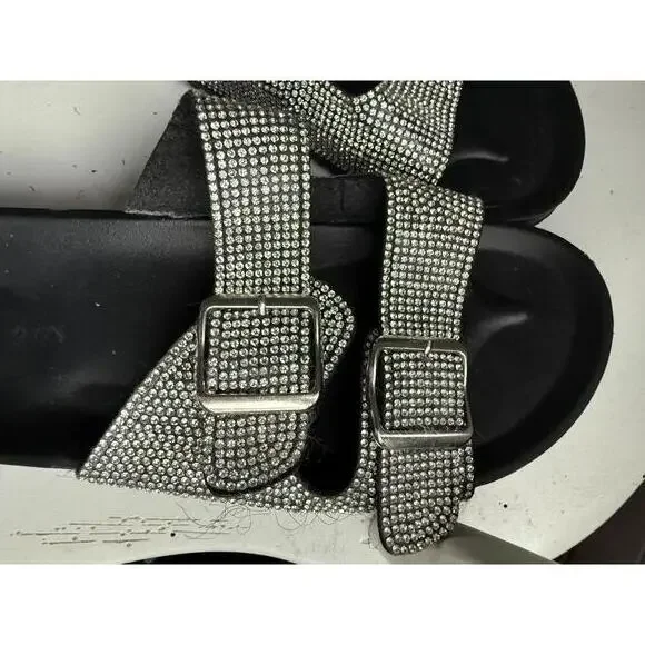 Madden Girl Black Sandals with Rhinestone Buckled Straps - Picture 3 of 6